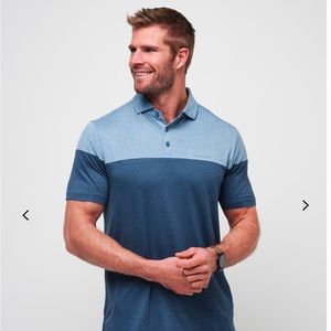 TravisMathew Men’s Heater Pro Color Block Polo, Size Large, Light Teal